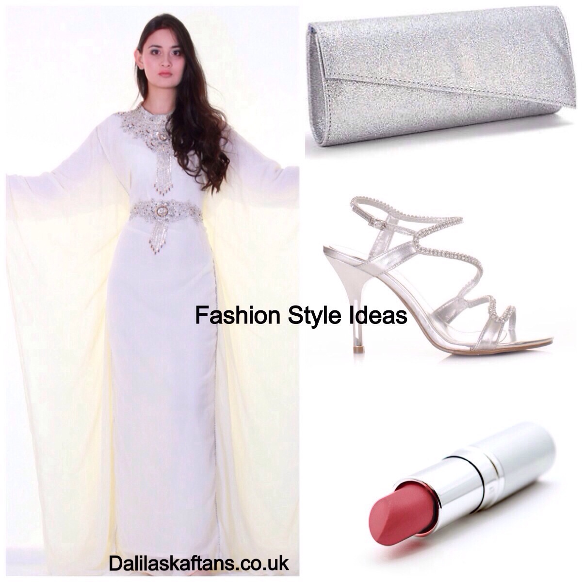 White and Silver kaftan perfect bridal wear available at Dalila’s Kaftans